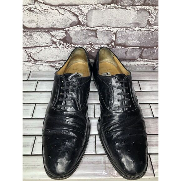 MORESCHI Black Leather Ostrich Cap Toe Oxfords Dress Shoes Men’s Sz 12M US/45EU main image 5